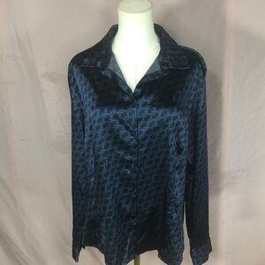 Navy Satin Feel Button-Up Shirt Size XL